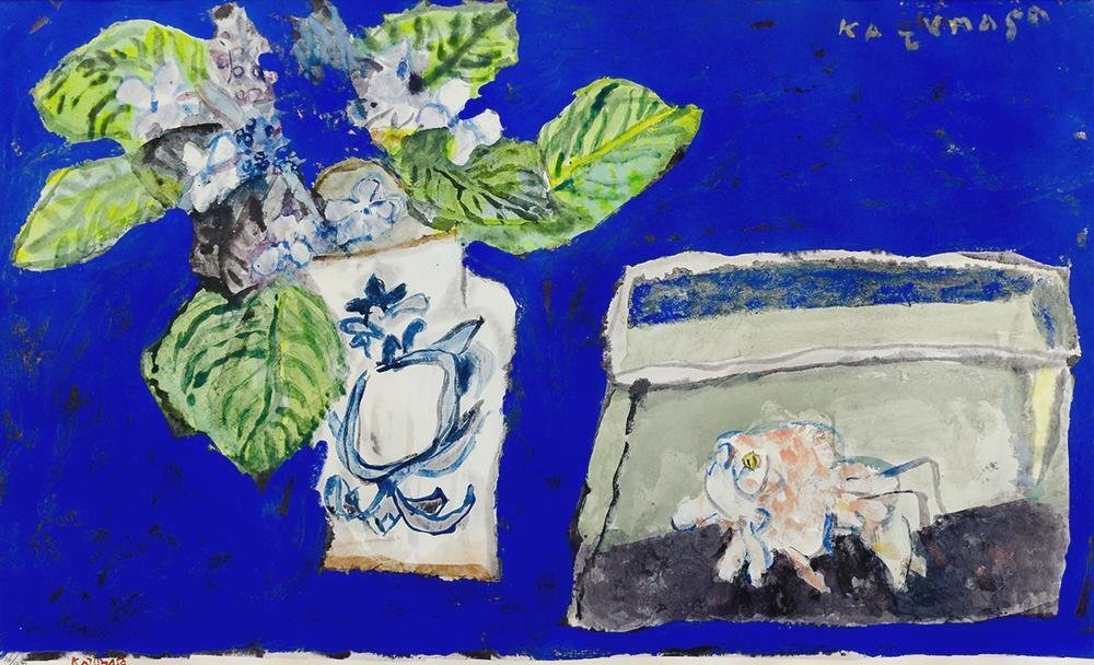 真作】【WISH】中川一政 版彩画 約15号 大作 紫陽花と金魚 〇文化勲章