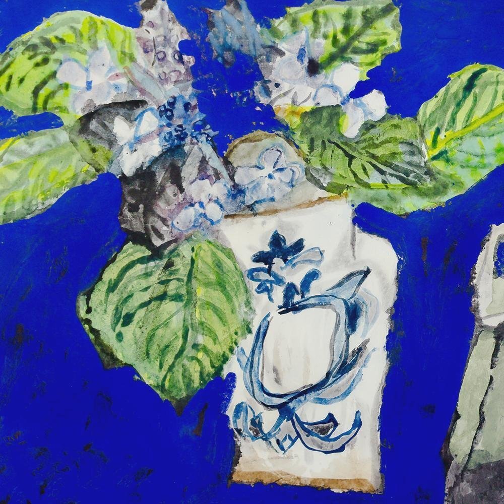 真作】【WISH】中川一政 版彩画 約15号 大作 紫陽花と金魚 〇文化勲章