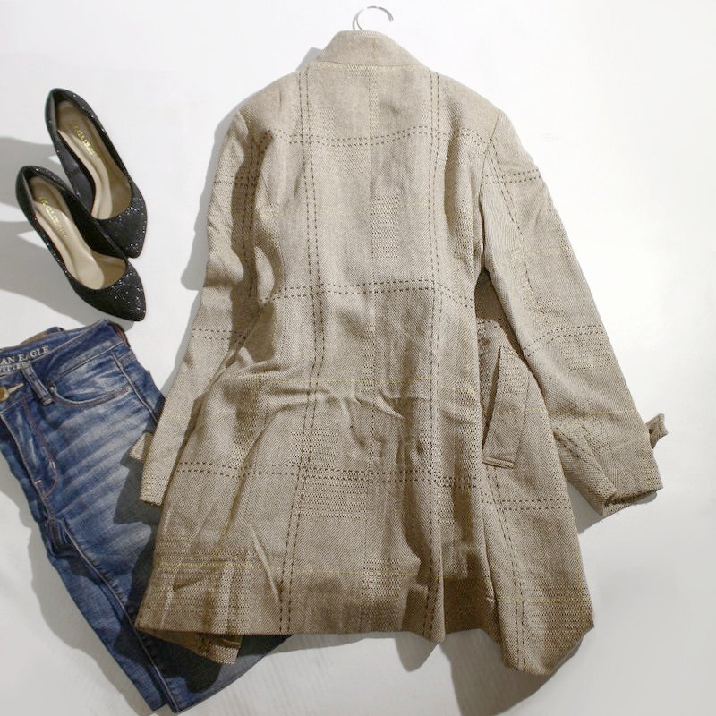 コムサデモード COMME CA DU MODE 抱っこ紐対応 チェック柄 ウール ママコート ウール ロングコート ベージュ 日本製_6