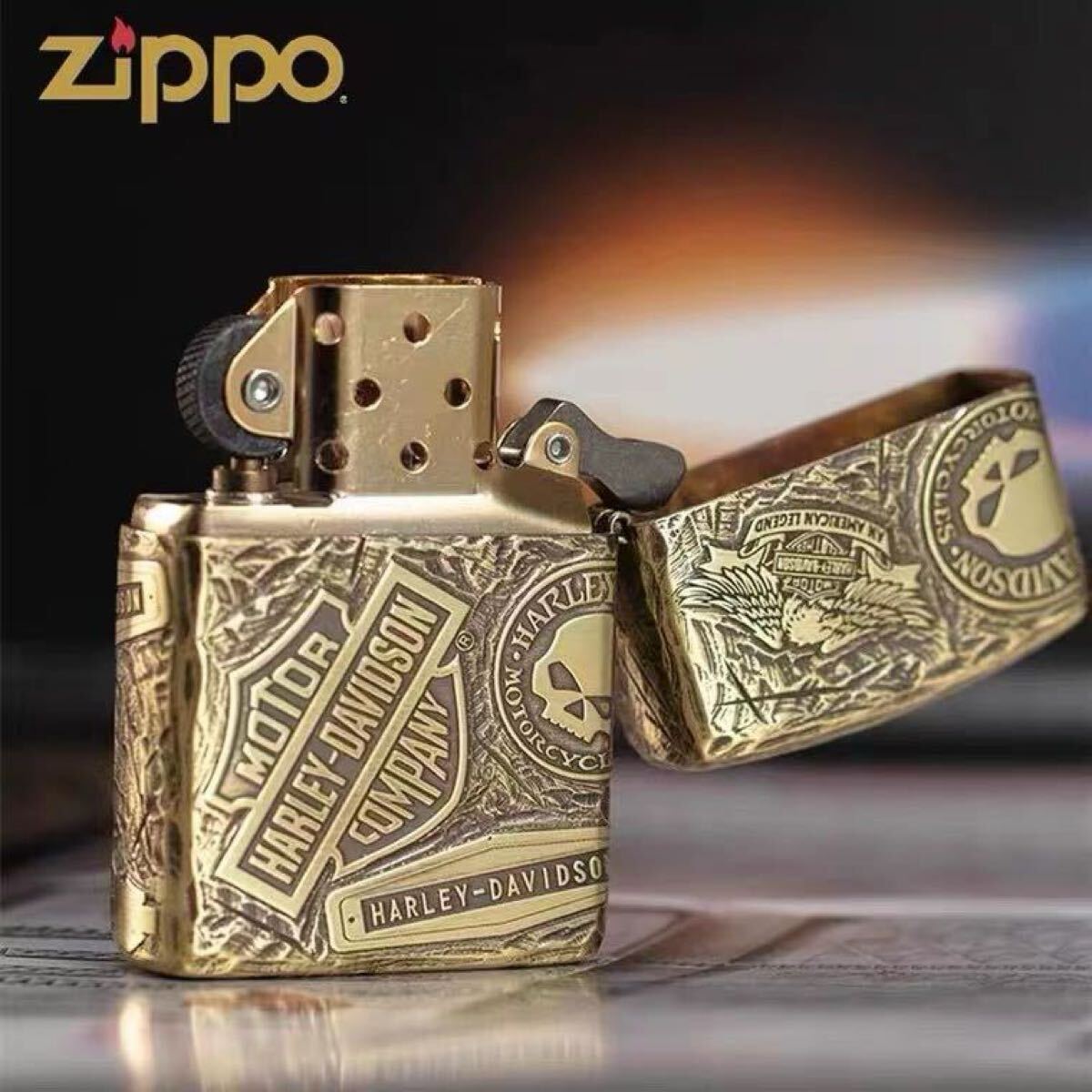 1円 定価13.8万 5面彫刻 復刻ハーレーダビッドソン Zippo 真鍮製 