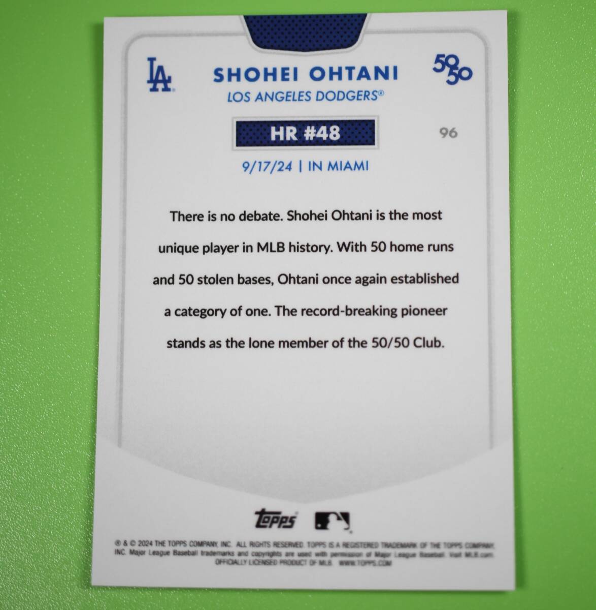 2024 Topps 大谷翔平 50/50 【99シリグリーン】HR#48 Shohei Ohtani 50