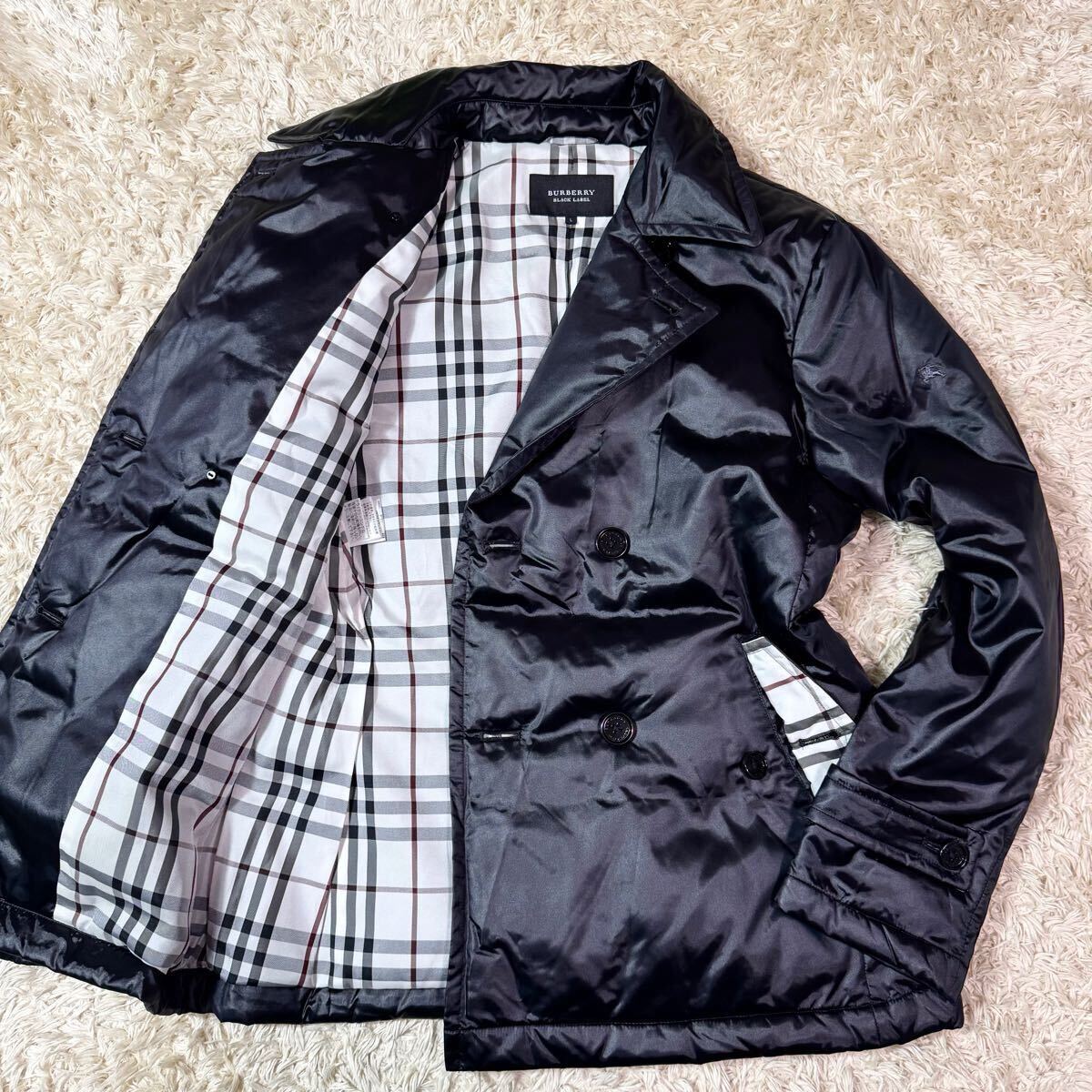 【希少 極美品】BURBERRY BLACK LABEL バーバリーブラックレーベル ダウンジャケット Pコート ピーコート ノバチェック シャドーホース L 