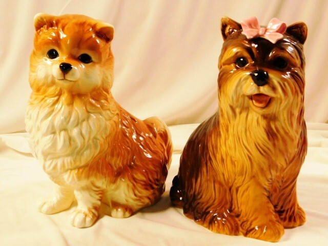 m257☆犬/陶器製/置物/オブジェ/2点/ヨークシャテリア 高さ 27cm