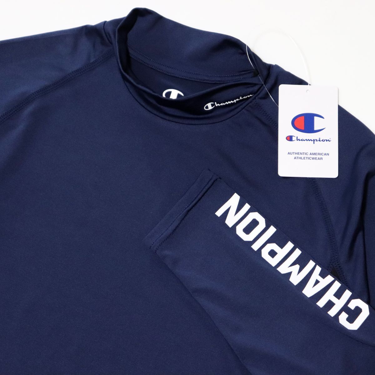 ●送料390円可能商品 チャンピオン Champion 新品 メンズ ハイネック 長袖 コンプレッション シャツ 紺 L [CM4HA204-370-L] 三 弐★QWER_1