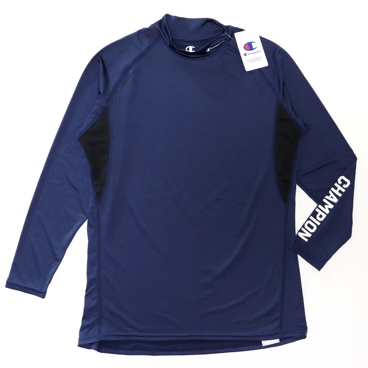 ●送料390円可能商品 チャンピオン Champion 新品 メンズ ハイネック 長袖 コンプレッション シャツ 紺 L [CM4HA204-370-L] 三 弐★QWER_2