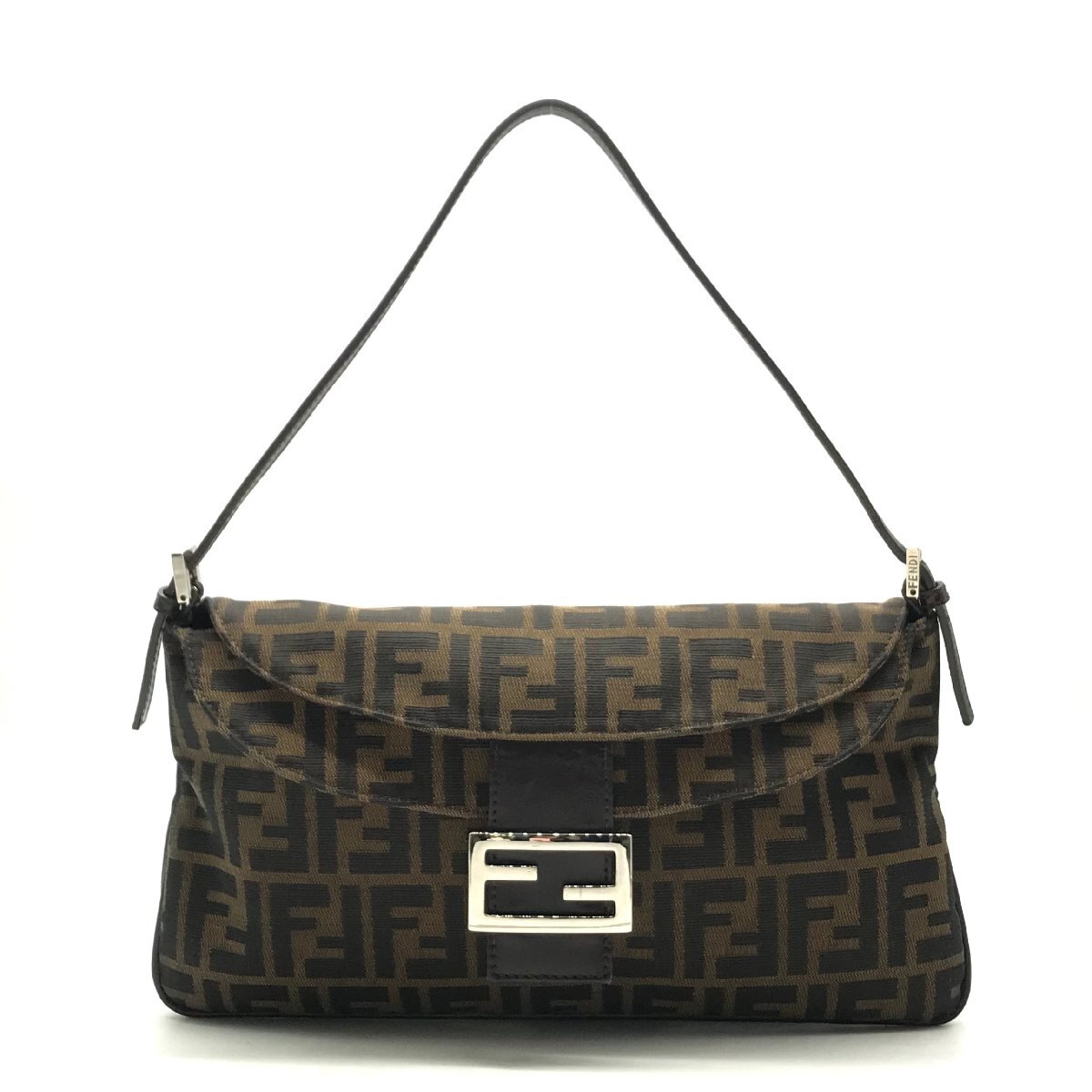 1円 美品 FENDI フェンディ ズッカ マンマバケット キャンバス レザー 