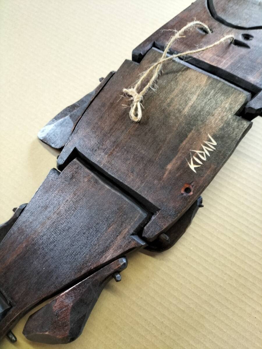 サケの木彫り 細工物 KIDAN 作（阿部紀男）ほくど彫り アイヌ模様(木工