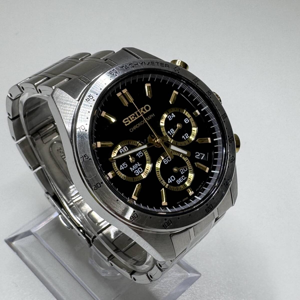稼働】 SEIKO クロノグラフ 8T63-00D0 クォーツ 黒文字盤 セイコー