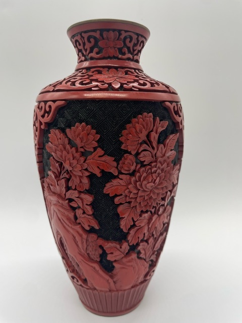 中国美術 銅製 細密細工 花瓶 人物彫文堆朱花瓶 高48cm 花文 2026