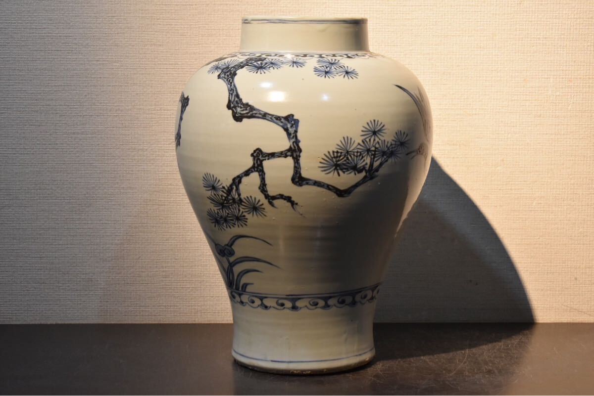 GE】Z95◇李朝・高麗コレクター放出品◇時代 李朝松鶴図壺/中国古玩
