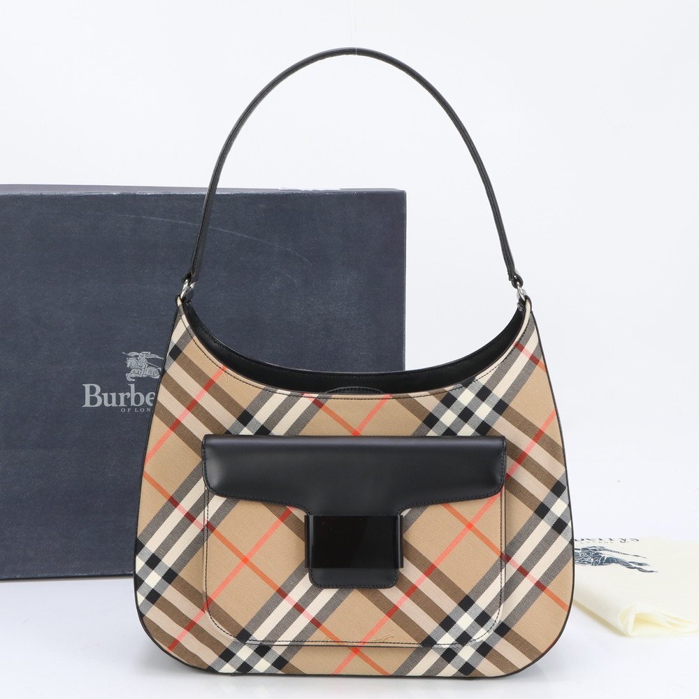 1円□新品同様□バーバリー□ノバ チェック シャドーホース レザー