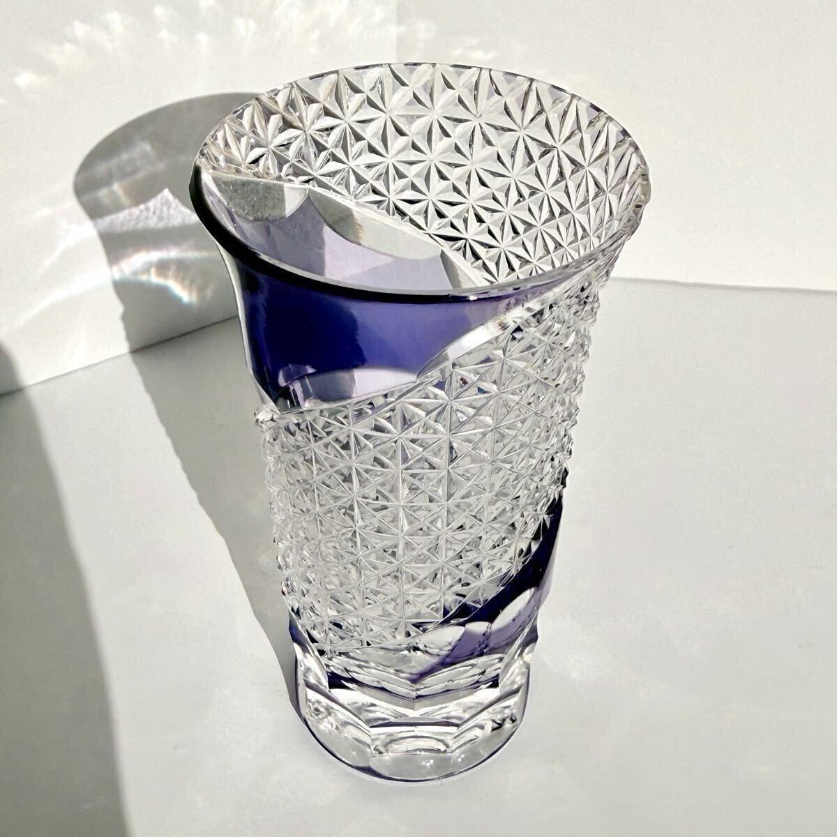 江戸切子 木箱入クリスタルガラス 伝統工芸士作 一口ビール 2個セット