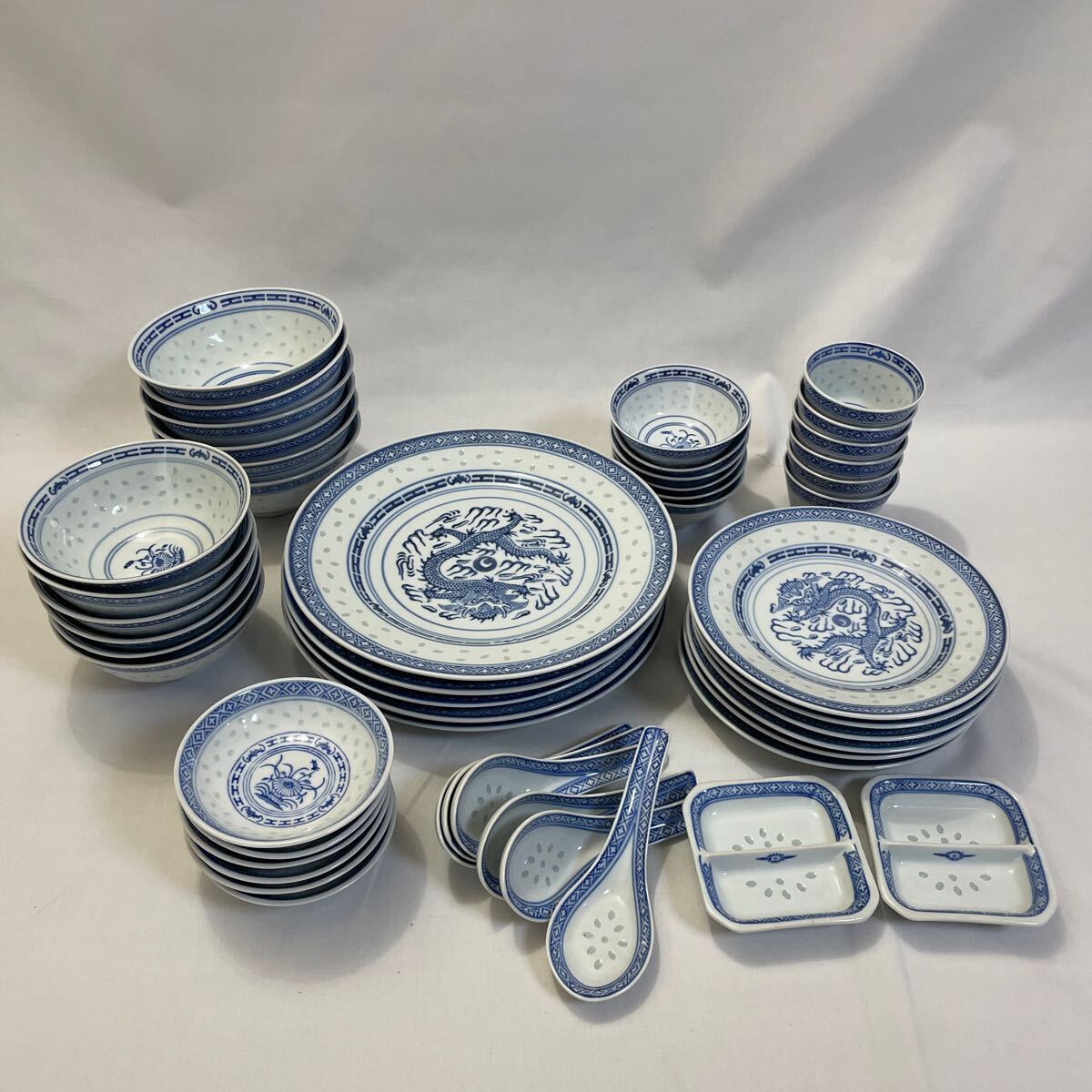 人気ストア 景徳鎮 蛍焼 龍絵 6客組 49点セット MADE IN CHINA 食器