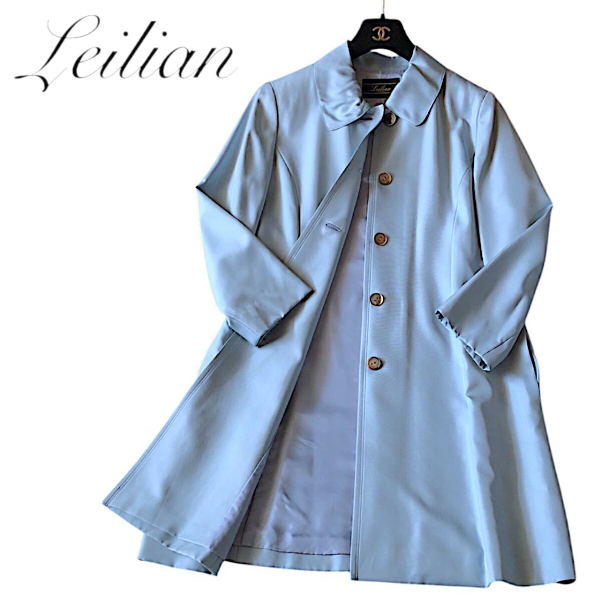 B19◆極美品 レリアン Leilian 大きいサイズ 11 L XL 前後 軽量 ライト コート ジャケット スプリング 羽織り アウター ステンカラー 春秋