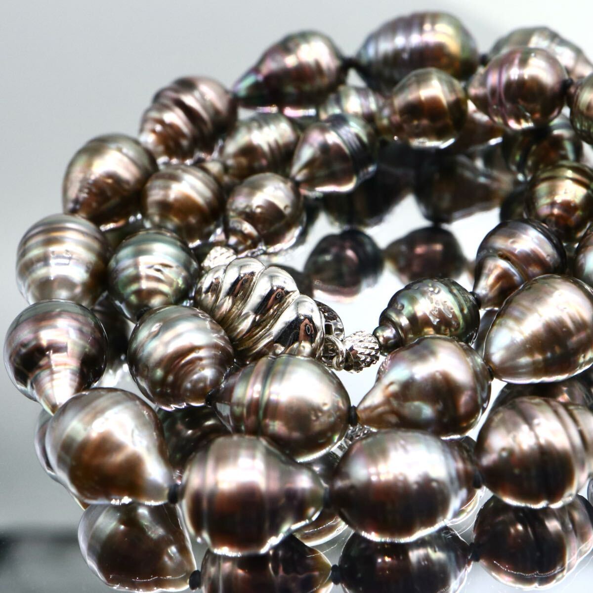 ブラック系!!1円〜!!《南洋黒蝶真珠ネックレス》F 約51.4g 約47.0cm 約8.4-12.0mm珠 pearl necklace パール DG0/EA0 E530_1