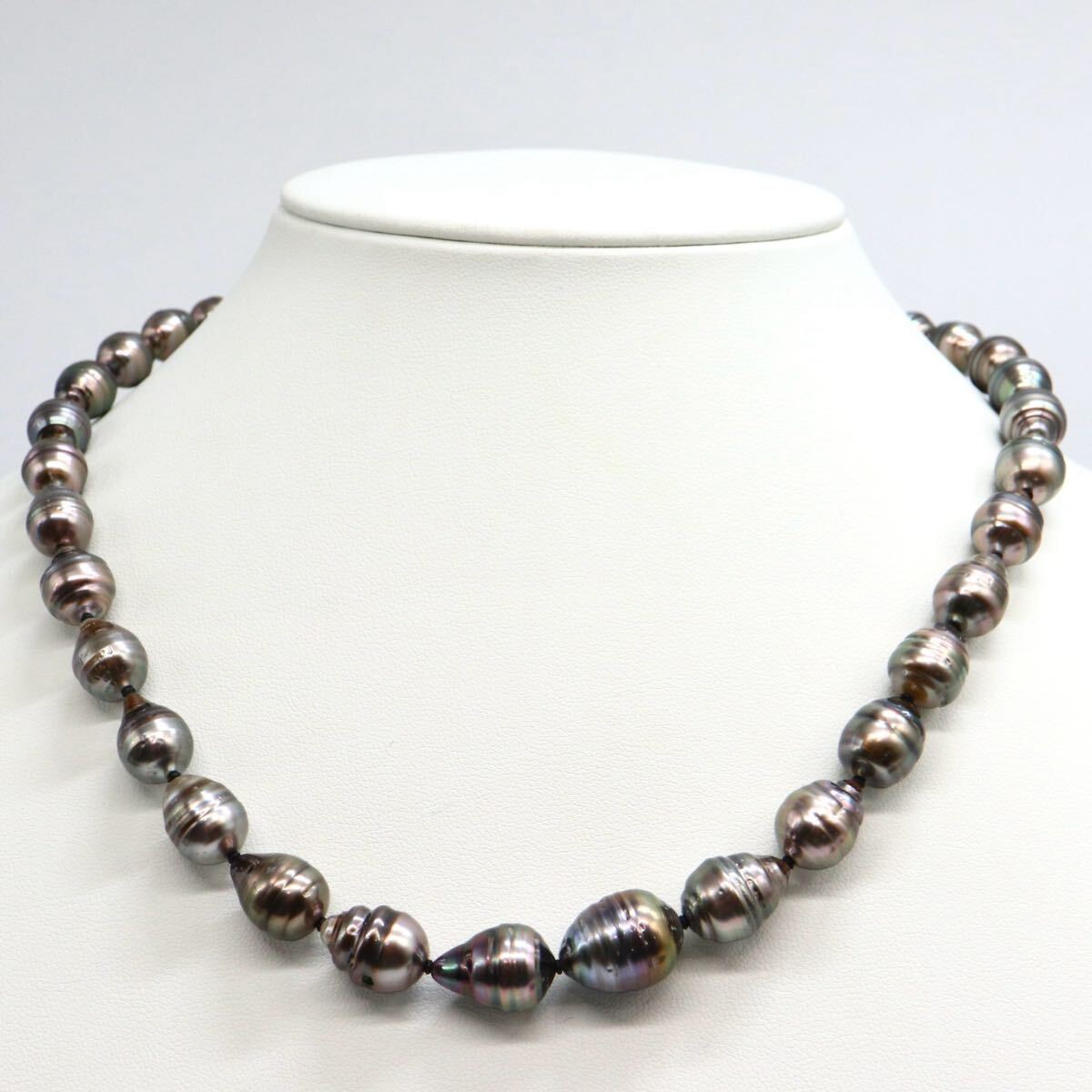 ブラック系!!1円〜!!《南洋黒蝶真珠ネックレス》F 約51.4g 約47.0cm 約8.4-12.0mm珠 pearl necklace パール DG0/EA0 E530_2