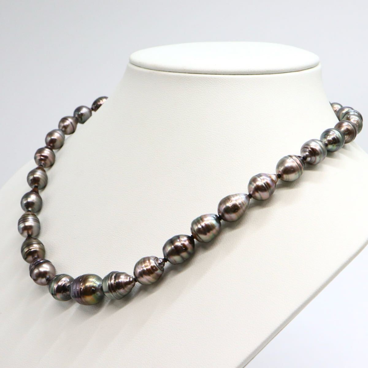 ブラック系!!1円〜!!《南洋黒蝶真珠ネックレス》F 約51.4g 約47.0cm 約8.4-12.0mm珠 pearl necklace パール DG0/EA0 E530_3