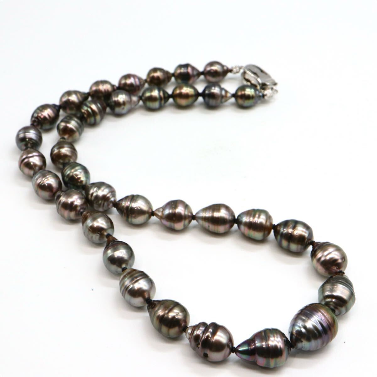 ブラック系!!1円〜!!《南洋黒蝶真珠ネックレス》F 約51.4g 約47.0cm 約8.4-12.0mm珠 pearl necklace パール DG0/EA0 E530_4