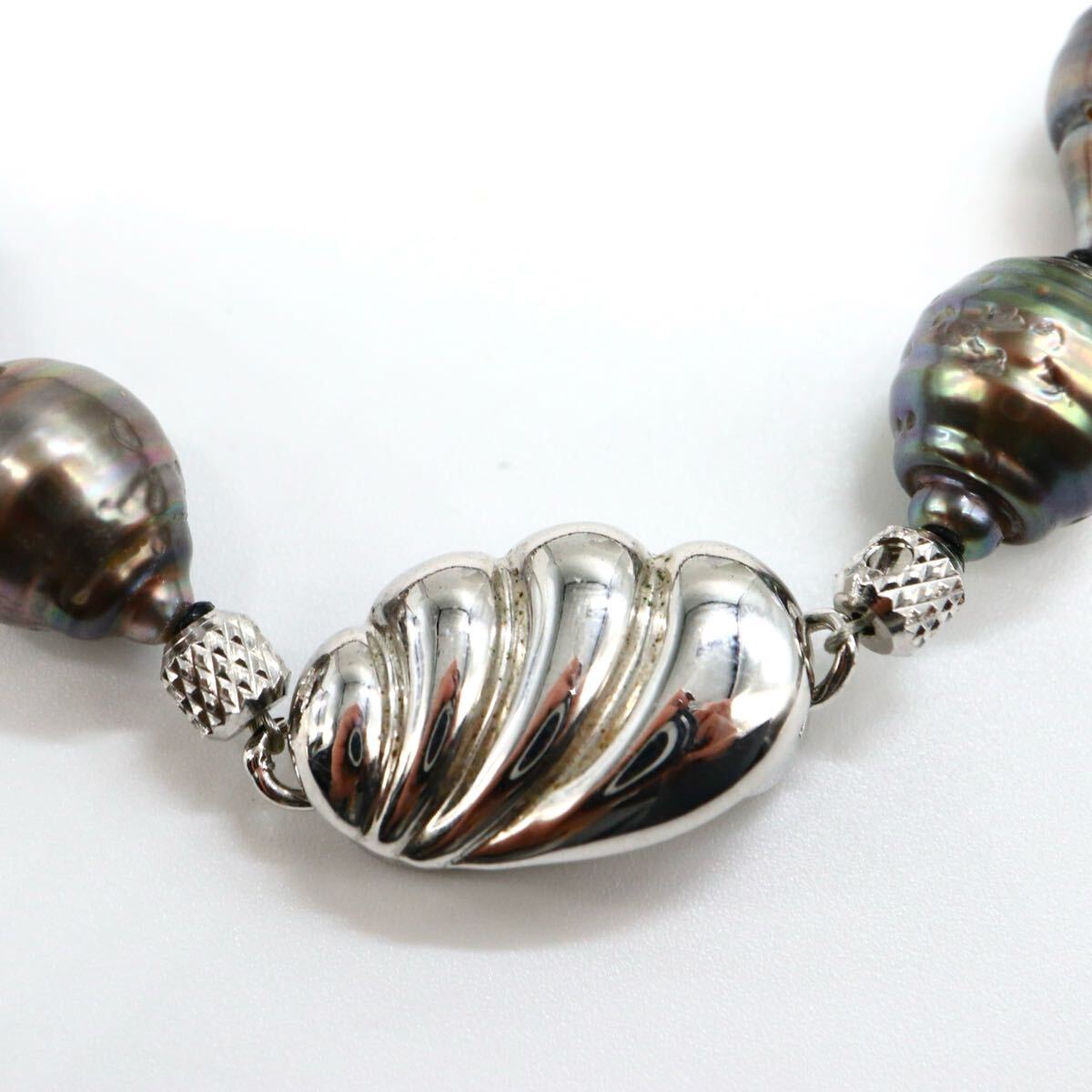 ブラック系!!1円〜!!《南洋黒蝶真珠ネックレス》F 約51.4g 約47.0cm 約8.4-12.0mm珠 pearl necklace パール DG0/EA0 E530_5