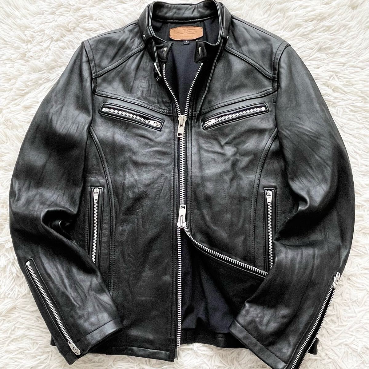 美品 Lサイズ JACKROSE ラムレザー シングルライダース ダブルジップ