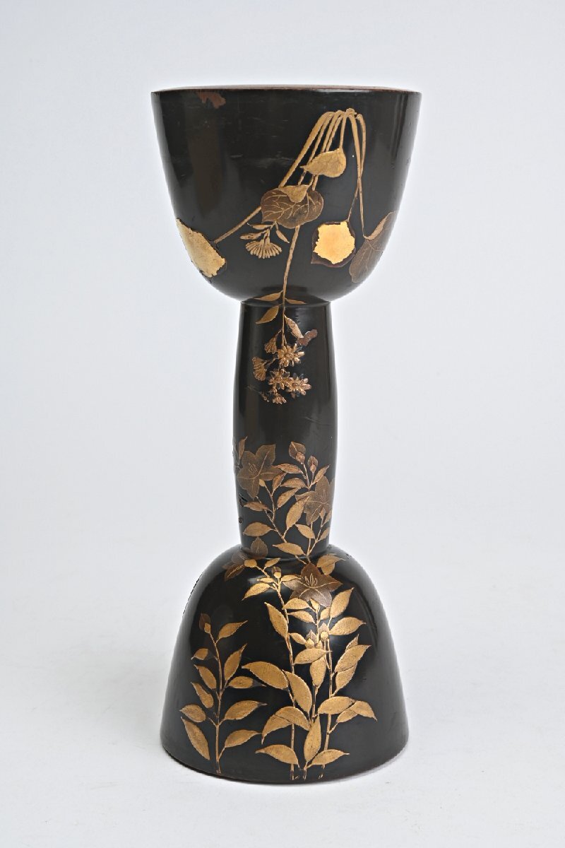 IB1201◇小鼓胴 中宗印 黒漆塗金蒔絵草花文◇和楽器 h(鼓)｜売買され
