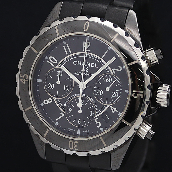 1円 稼働 シャネル J12 クロノグラフ H0939 AT/自動巻き 黒文字盤 デイト 2.19OH済み メンズ腕時計 OGH 1354320 6TOT_1