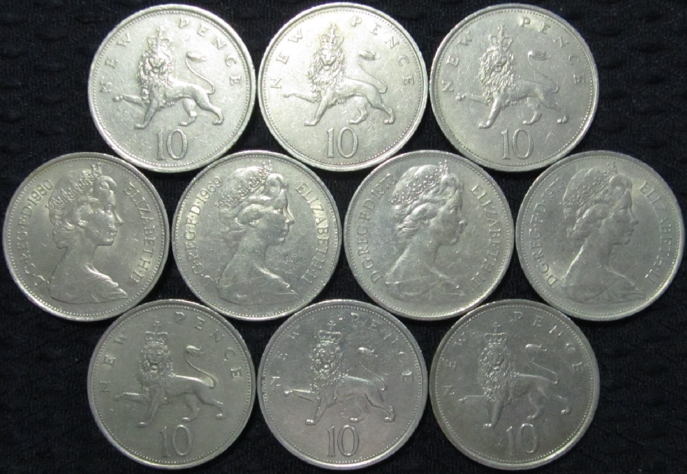 イギリス 旧10ペンス硬貨(大型)×10枚(年号ランダム) _1