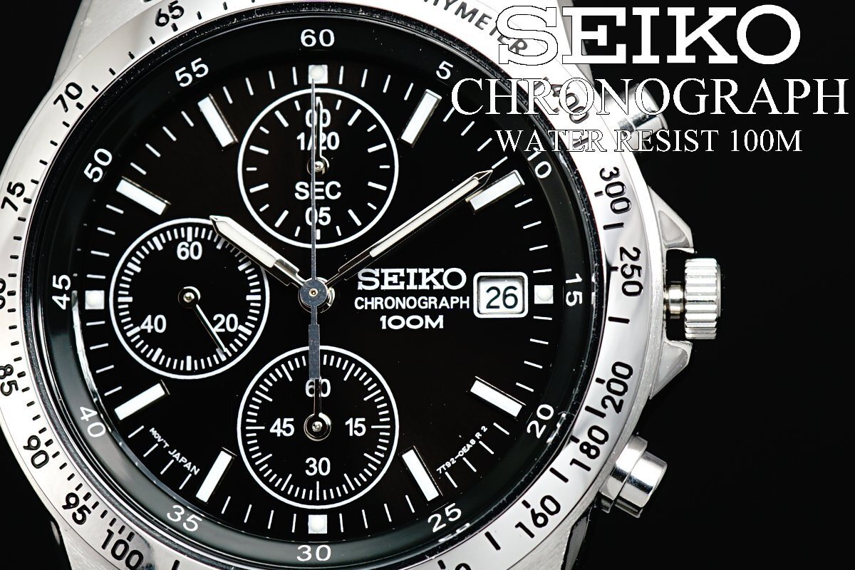1円～ 1スタ セイコー 正規品 海外モデル SEIKO 逆輸入 タキメーター 新品 1/20秒 クロノグラフ 腕時計 メンズ激レア入手困難 100m防水_6