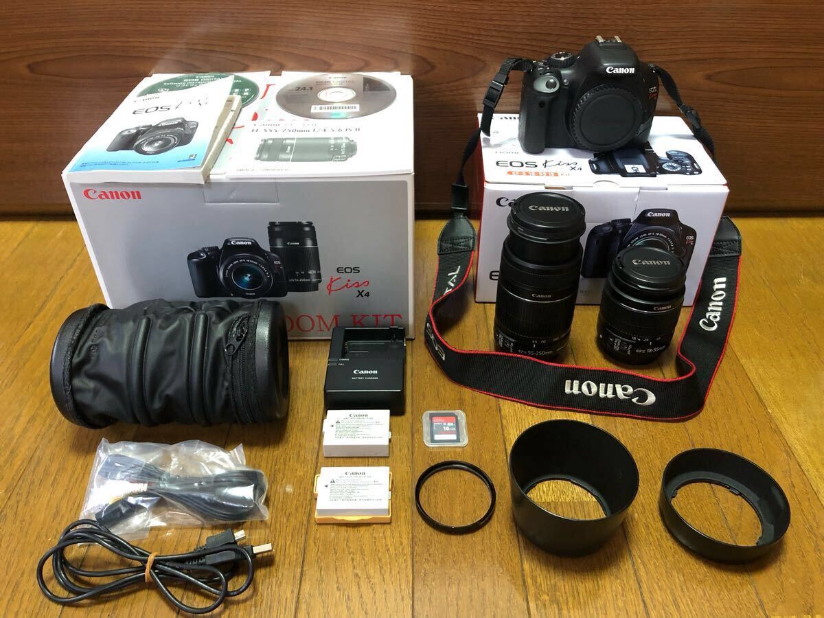 Canon キャノン デジタル一眼レフカメラ EOS Kiss X4 ダブルズームキット(18-55/55-250) レンズ 予備バッテリー他オプション付き_1