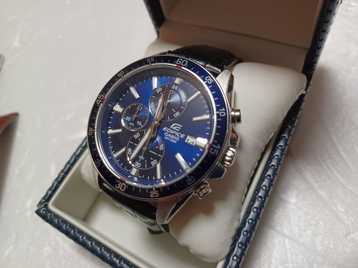 ちょっと値下～★CASIO　エデフィス海外モデル(エレガントなブルー文字盤)EFR-546クロノグラフ新品未使用　替えベルト付　即決有りです！★_3