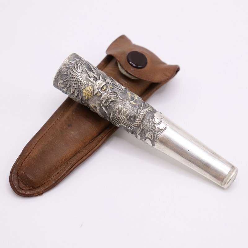 1円～ シガレットホルダー 龍 雲 全長約11cm 重量約64.6g 彫刻 喫煙具