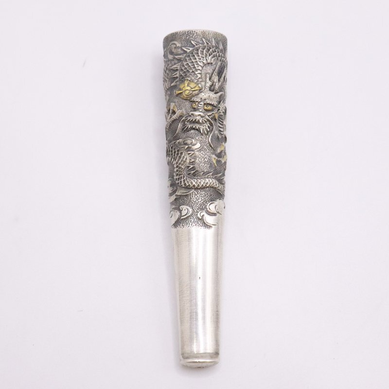 1円～ シガレットホルダー 龍 雲 全長約11cm 重量約64.6g 彫刻 喫煙具