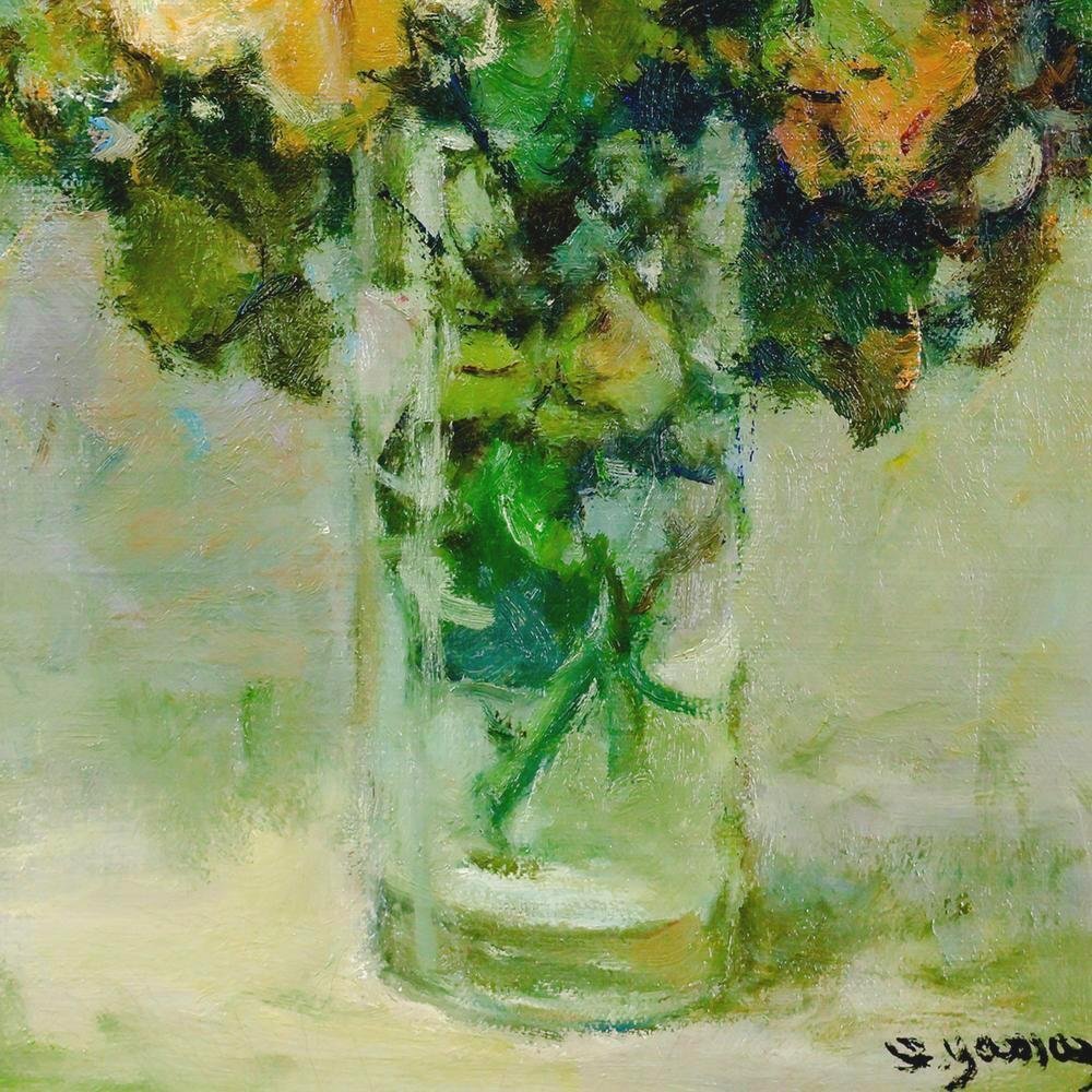 真作】【WISH】山崎翠祥「薔薇」油彩 6号 一枚の絵取扱作品 ◇花瓶花