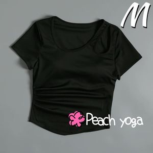 ブラックMサイズ スポーツブラ単品 カップ付き半袖トップス ブラトップ ホットヨガウェア
