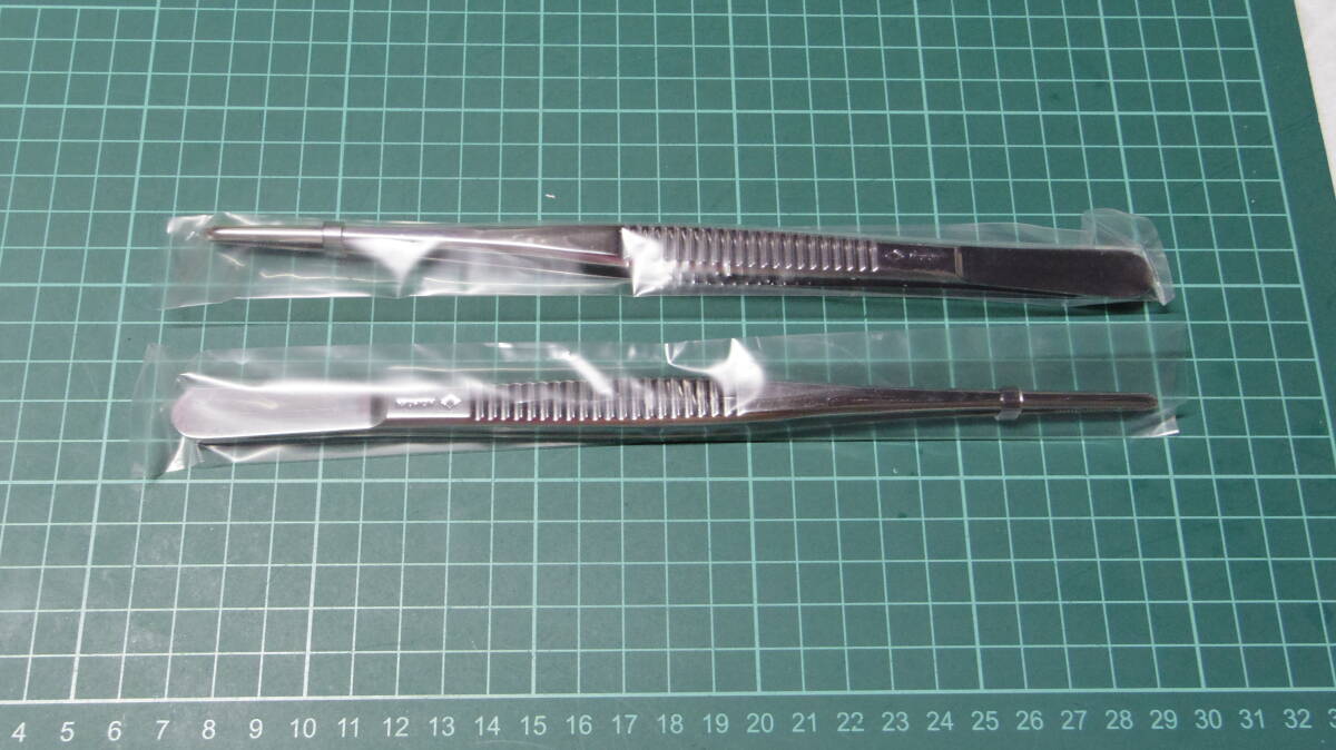 （25）新品　外科鑷子　23ｃｍ　無鈎　ピンセット　ミズホ製 2本セット（鉗子　持針器　剪刀　鈎　開創器）医療器具　外科　整形外科_1
