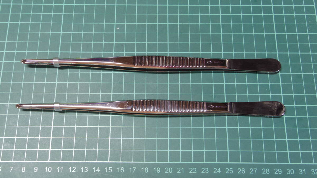 （25）新品　外科鑷子　23ｃｍ　無鈎　ピンセット　ミズホ製 2本セット（鉗子　持針器　剪刀　鈎　開創器）医療器具　外科　整形外科_2