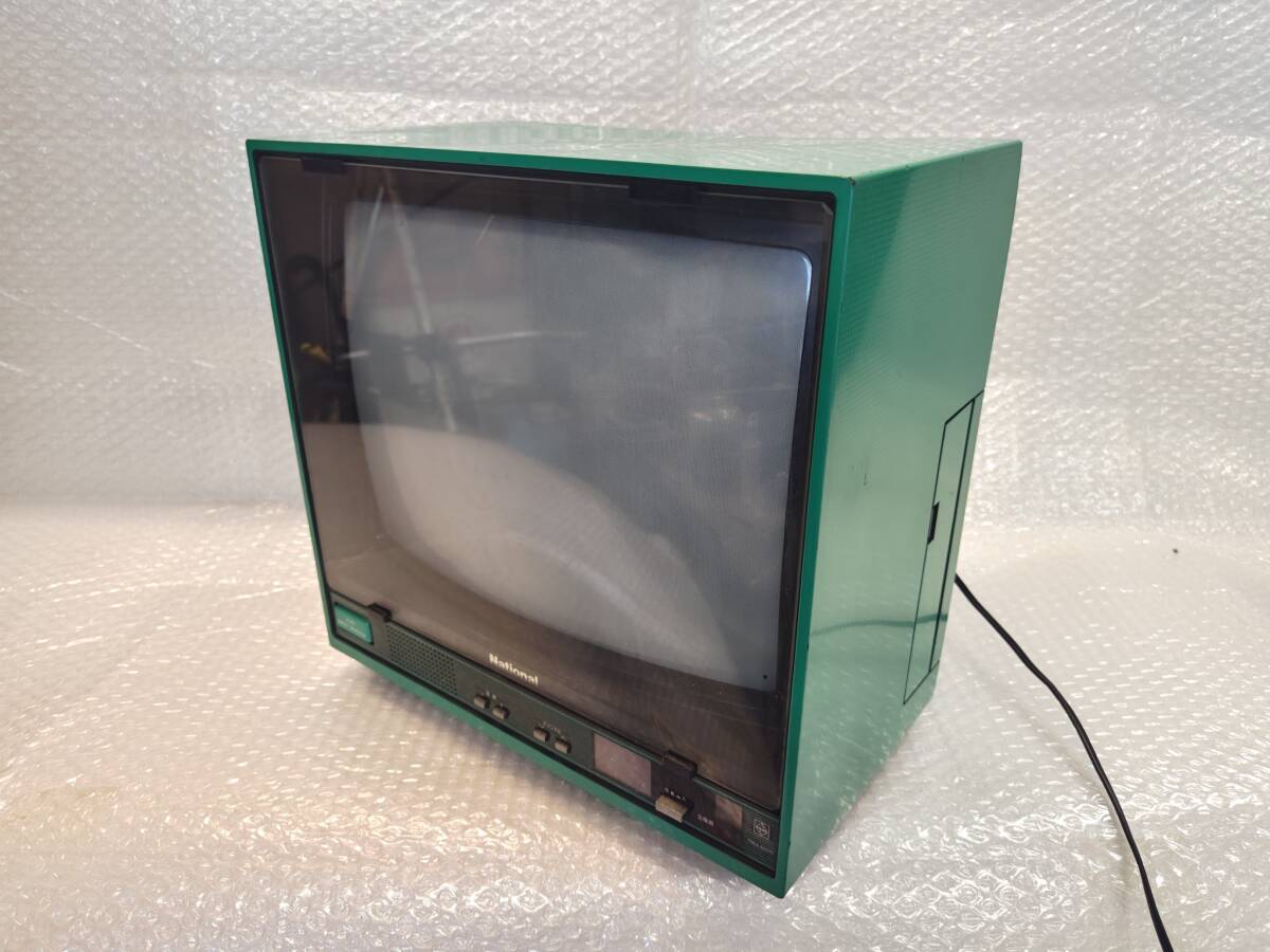 電源入砂嵐確認　ナショナルカラーテレビ TH11- S6（A）緑 昭和レトロ Yahoo!オークション - 売切 (通電確認) 砂嵐確認済み かわいい昭和レト