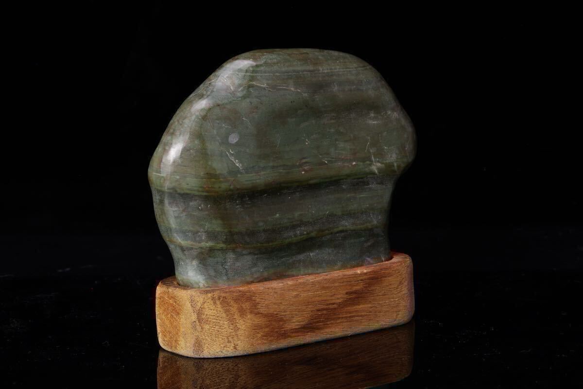 青虎石 鑑賞石 緑色岩 木製台 天然石 盆石 緑色段石 日高石 盆石 観賞 