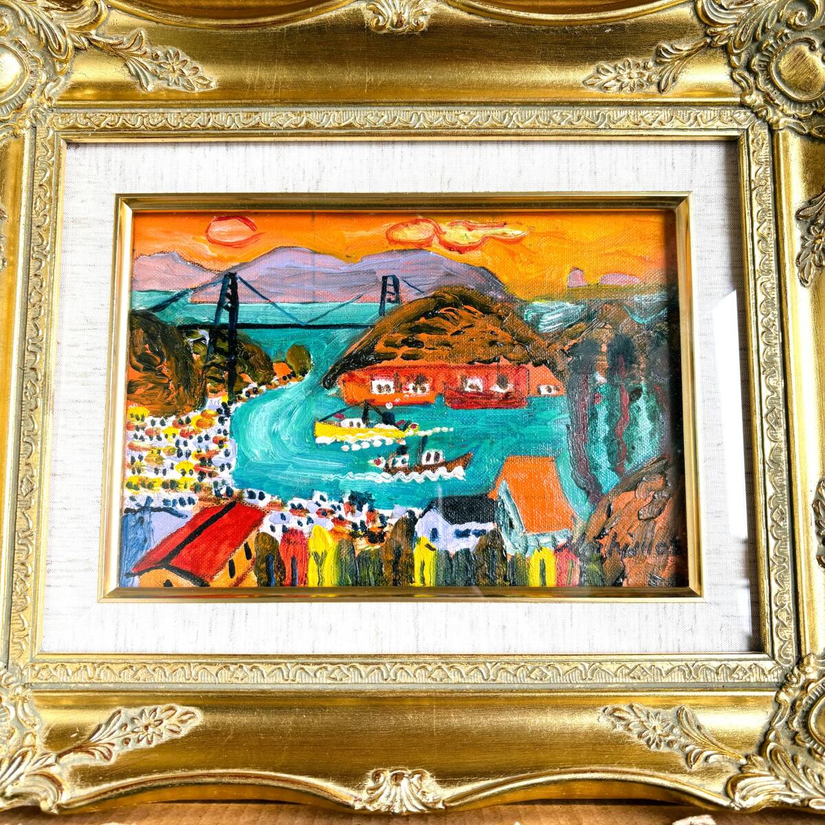 真作】下江実 肉筆油彩画 『広島 尾道風景』 額装／サイン・略歴付