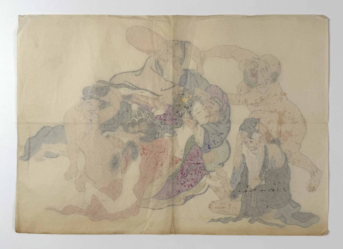 71116A○春画1枚 粉本 肉筆 七福神○浮世絵 日本画 AB(人物画)｜売買