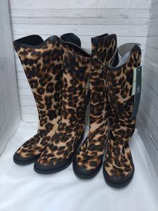 【09】箱あり2足 レインシューズ ラバーシューズ 雨靴 長靴 レインブーツ レオパード　M