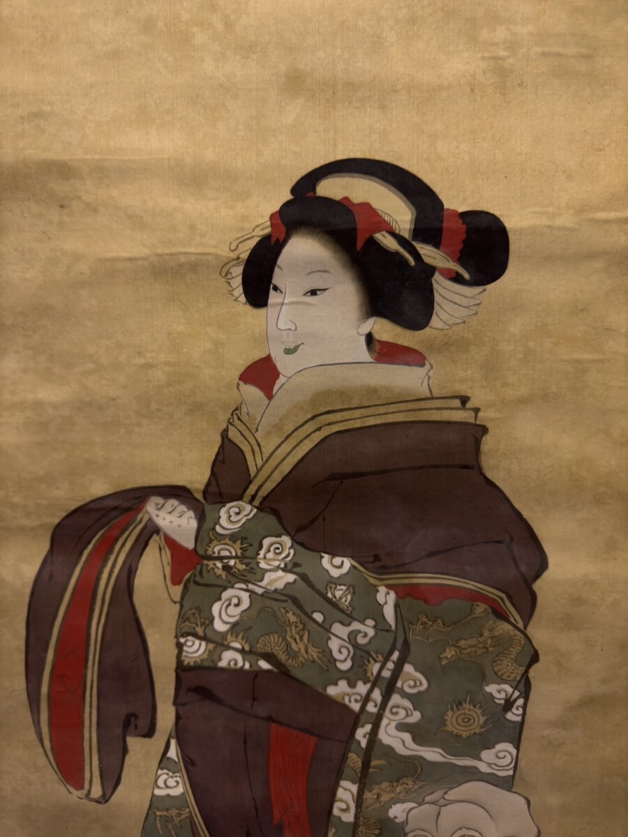 真作保証 直木孝太郎 着物の女性 F6号 直筆 肉筆 美人画 ガラス 日本画 肉筆 浮世絵 【 懐月堂安度 地獄太夫 北澤映月識 】真作 巻物 北斎