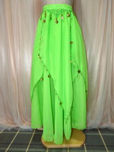 1-99☆パステル系グリーンシフォン*ベリーダンス用ロングフレアスカート/W29~49.L89☆