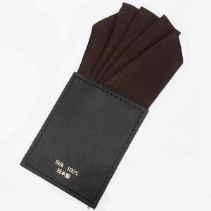 ポケットチーフ 差込式ポケットチーフ台紙付き　モカ/茶　シルク100％　日本製　ファイブ