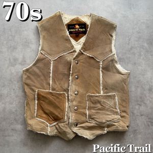 Vintage 70s PACIFIC TRAIL スウェード 裏地 ボア ベスト レザー ヴィンテージ ビンテー