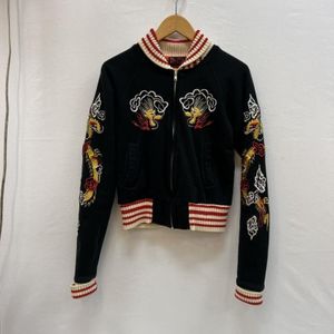 古着 花木蘭 ムーラン 龍 和柄 刺繍 コットン スカジャン ビンテージ -