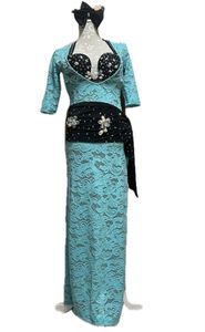 ベリーダンス用オリエンタル衣装ミントグリーンのパラディドレス可愛いヒップスカーフ