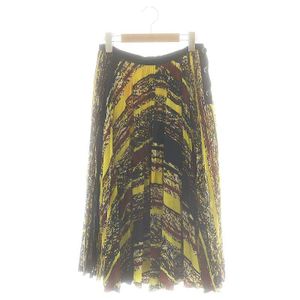 バッカ BACCA 総柄 ロングプリーツスカート マキシ丈 フレア 36 S 紺 ネイビー 黄 イエロ