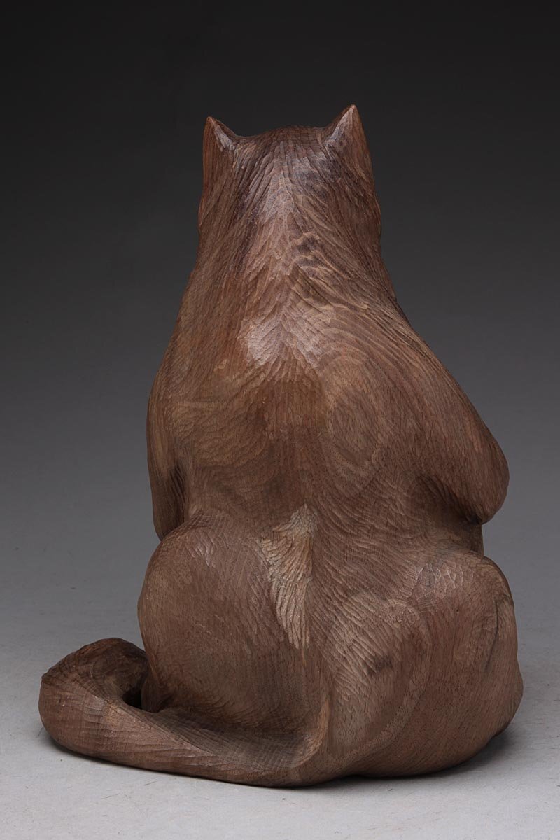 FB626 時代【矢崎貞之 作】木彫「狸」置物 高26.5cm 共箱附・「たぬき