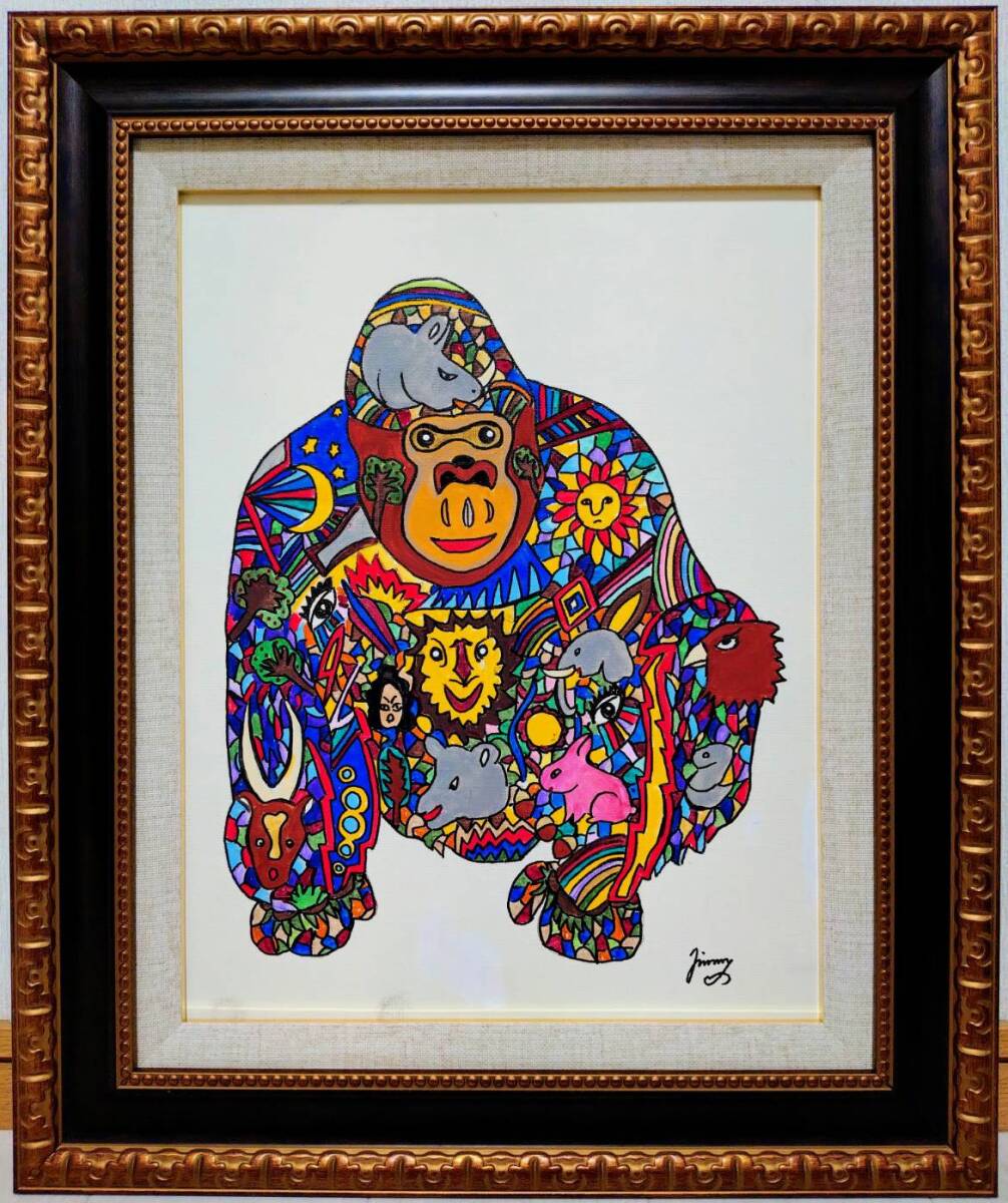 【F6号】ジミー大西（ネコ）手描き/表裏サイン有り/油彩/アクリル/額縁/絵画 F6号】ジミー大西（ネコ）手描き/表裏サイン有り/油彩/アクリル/額縁